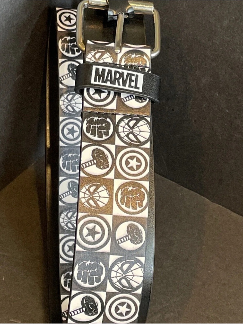 Marvel Black Belt with White and Gray Icon Grid